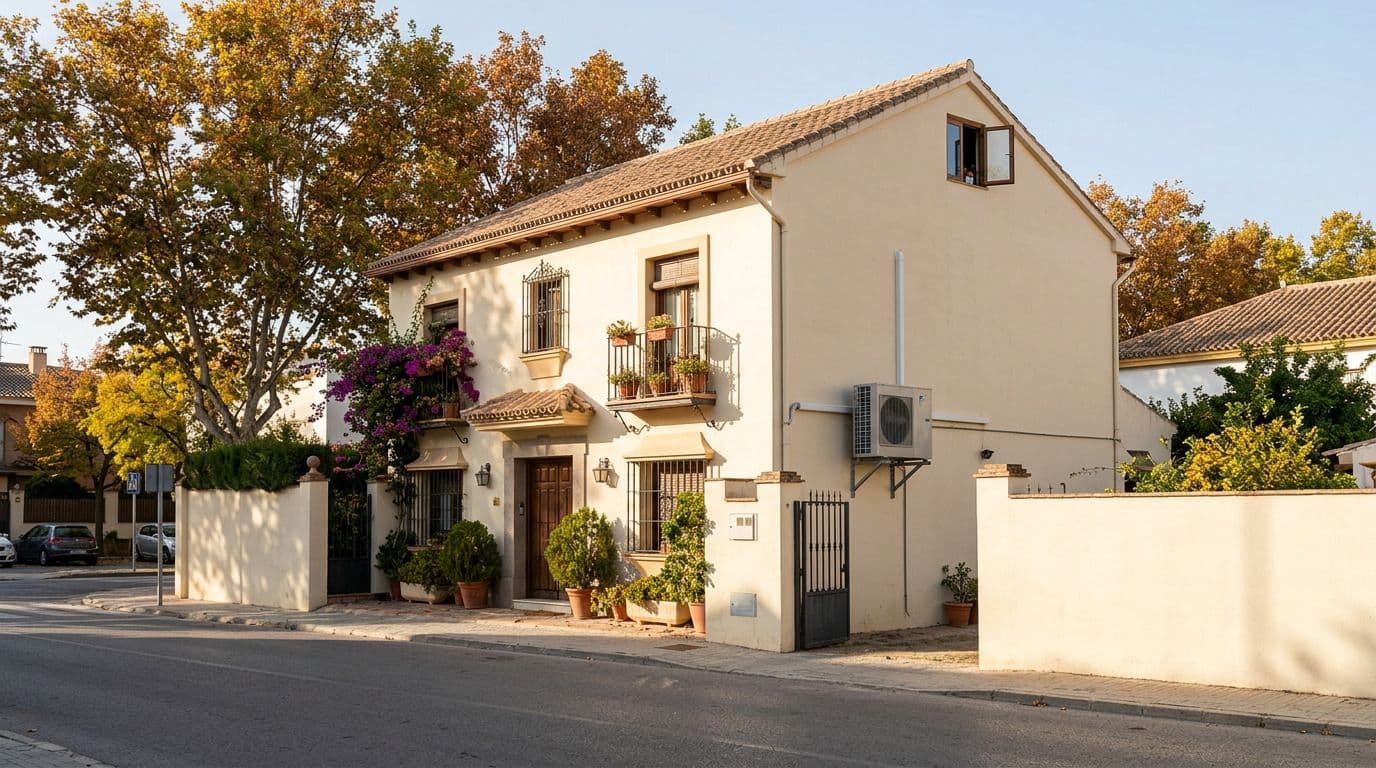 Vivienda unifamiliar con bomba de calor y desván, ejemplo de actuaciones que generan certificados de ahorro energético.