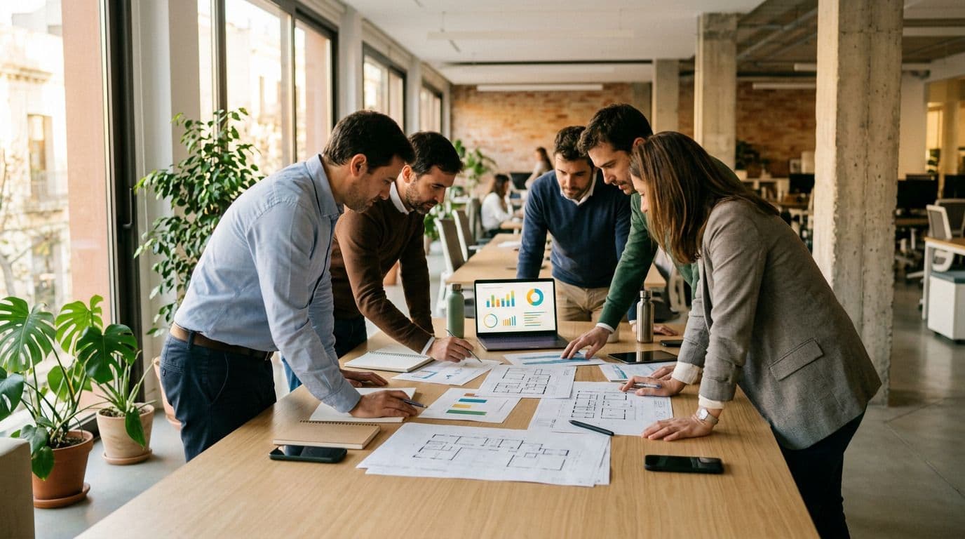Equipo técnico de un sujeto delegado revisando expedientes de ahorro energético.