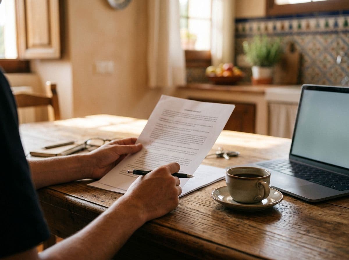 Propietario revisando un contrato de cesión de ahorros energéticos antes de firmarlo.
